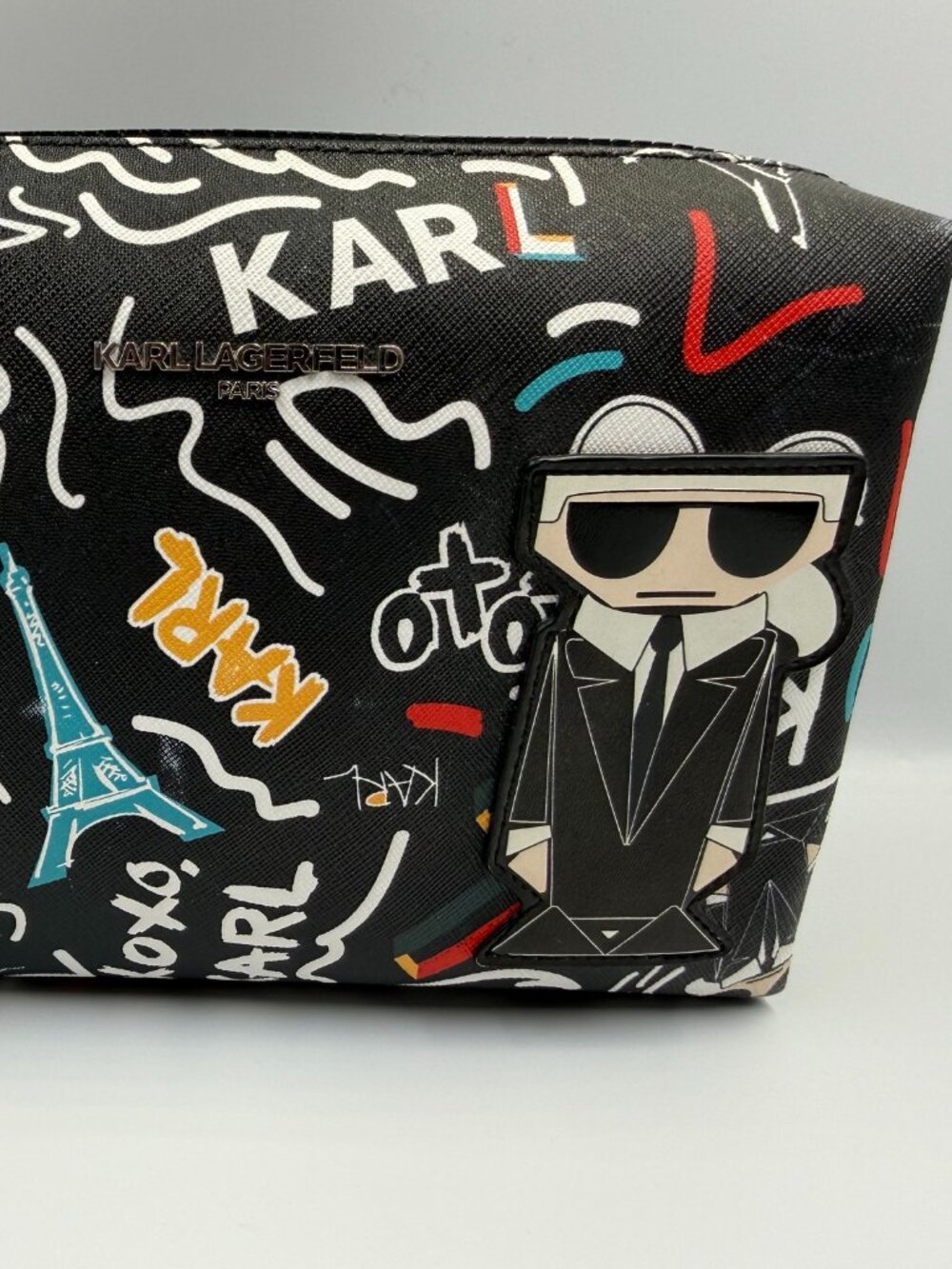 Karl Lagerfeld Paris Maybelle Graffiti Cosmetic Bag Makeup Case Pouch Black
